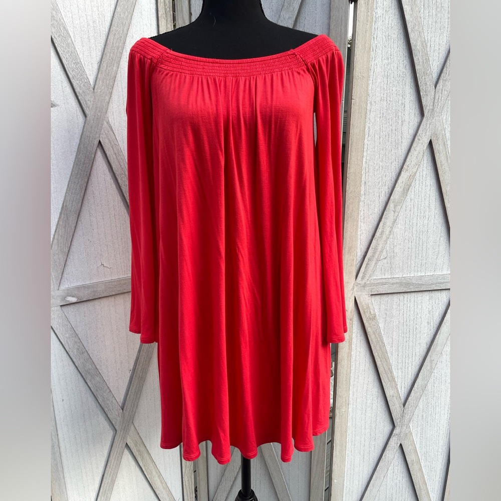 Red long sleeve off the shoulder dress